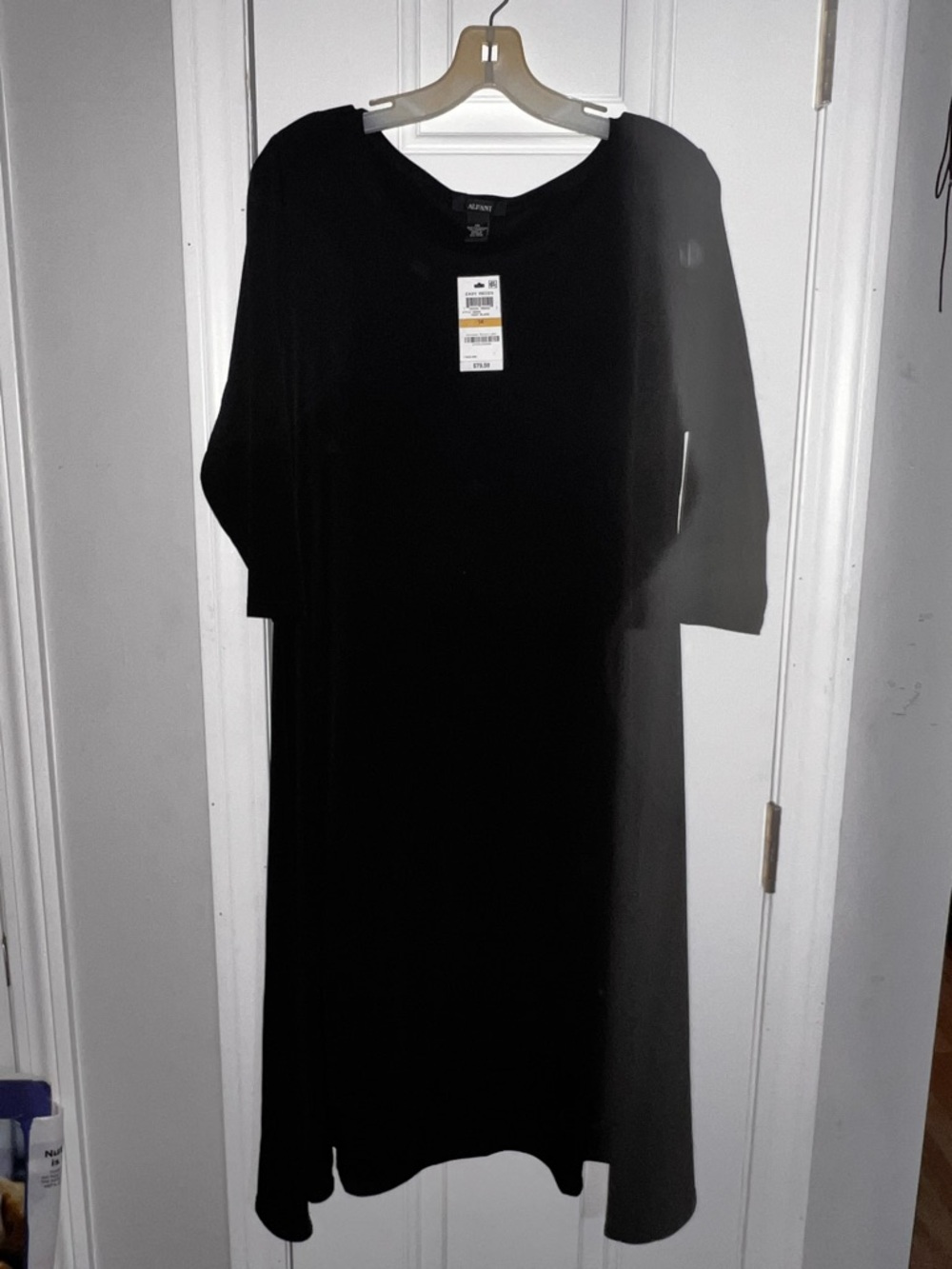 NEW Alfani Black 3/4 Sleeve Midi Dress flowy hem size 14 $15